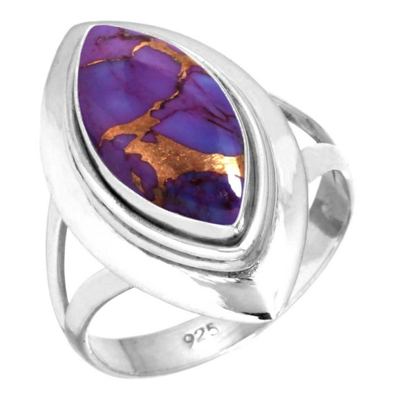 Copper Purple Turquoise Women Jewelry 925 Sterling Silver Ring