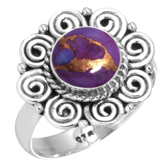 Copper Purple Turquoise Women Jewelry 925 Sterling Silver Ring