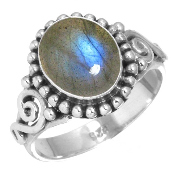 Natural Labradorite Ring 925 Sterling Silver Handmade Jewelry