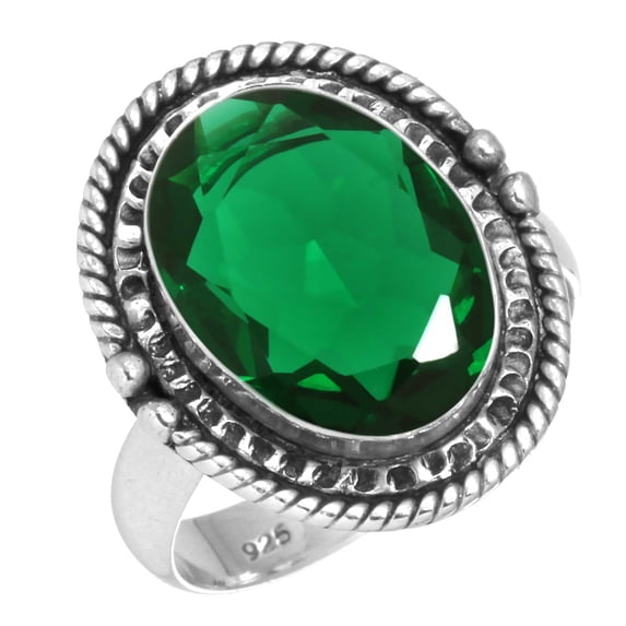 925 Sterling Silver Ring For Women - Girls Green Emerald Simulated Gemstone Silver Ring Size 10 May Birthstone Elegant Silver Ring Size 10 Birthday Gift For Women 925 Silver Gemstone Jewelry