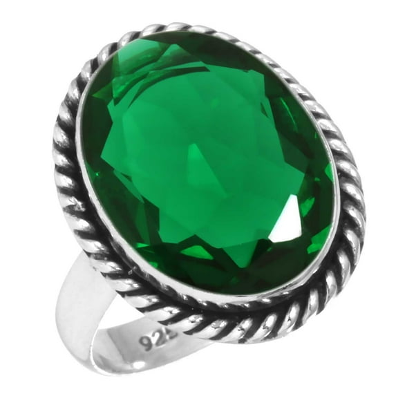 925 Sterling Silver Ring For Women - Girls Green Emerald Simulated Gemstone Silver Ring Size 13 May Birthstone Hand Made Silver Ring Size 13 New Year Gift For Women 925 Silver Gemstone Jewelry