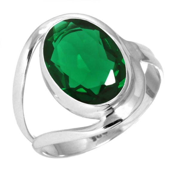 925 Sterling Silver Ring For Women - Girls Green Emerald Simulated Gemstone Silver Ring Size 7.5 May Birthstone Boho Silver Ring Size 7.5 Wedding Gift For Wife Gemstone 925 Silver Jewelry