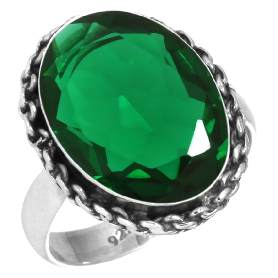 925 Sterling Silver Ring For Women - Girls Green Emerald Simulated Gemstone Silver Ring Size 8 May Birthstone Costume Silver Ring Size 8 Friendship Day Gift For Mother Gemstone 925 Silver Jewelry