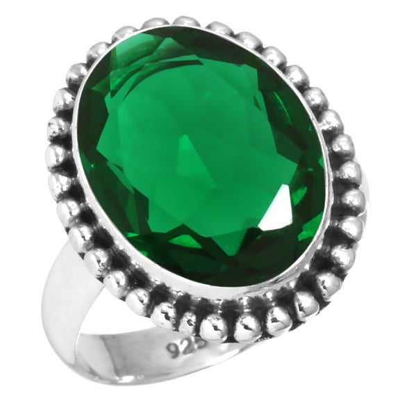 925 Sterling Silver Ring For Women - Girls Green Emerald Simulated Gemstone Silver Ring Size 8 May Birthstone Simple Silver Ring Size 8 Friendship Day Gift For Mother Gemstone 925 Silver Jewelry