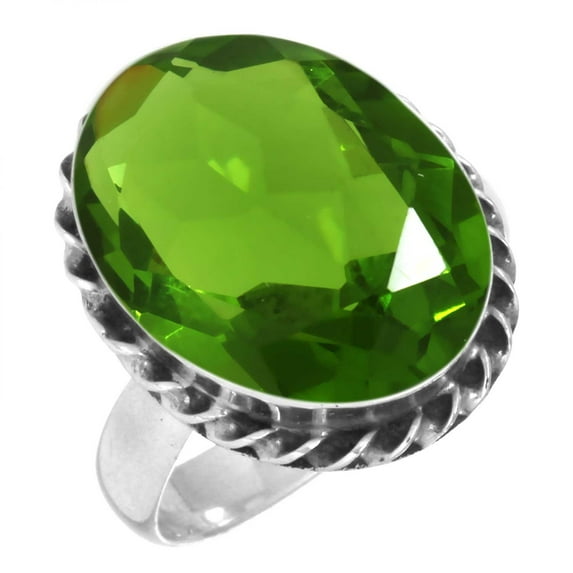 925 Sterling Silver Ring For Women - Girls Green Peridot Quartz Gemstone Silver Ring Size 5 August Birthstone Silver Ring Size 5 Cocktail Party Gift For Girl Friend Gemstone 925 Silver Jewelry