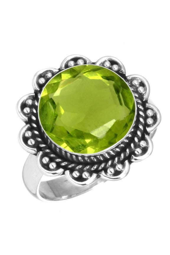 925 Sterling Silver Ring For Women - Girls Green Peridot Quartz Gemstone Silver Ring Size 8.5 August Birthstone Boho Silver Ring Size 8.5 Wedding Gift For Women 925 Silver Gemstone Jewelry