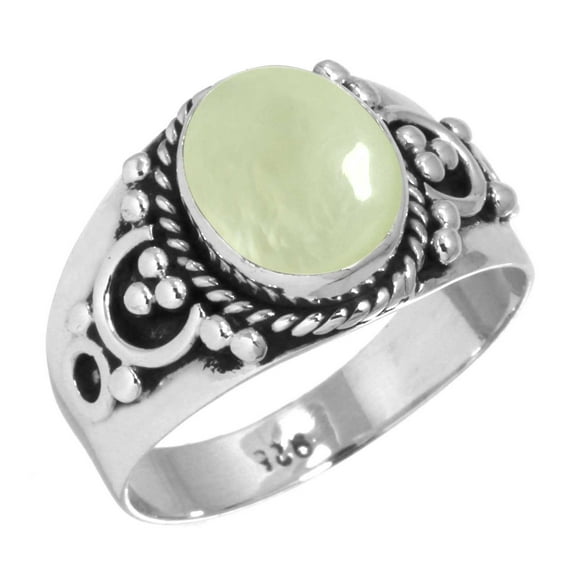 925 Sterling Silver Ring Natural Prehnite Handmade Jewelry