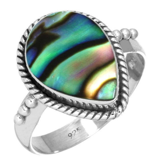 925 Sterling Silver Ring For Women - Girls Multicolor Natural Abalone Shell Gemstone Silver Ring Size 9 Simple Silver Ring Size 9 Thanksgiving Gift For Women 925 Silver Gemstone Jewelry