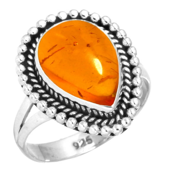 925 Sterling Silver Women Jewelry Amber Ring