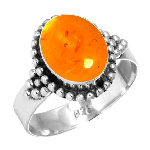 925 Sterling Silver Ring Amber Handmade Jewelry