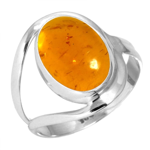 925 Sterling Silver Ring For Women - Girls Orange Amber Gemstone Silver Ring Size 12.5 November Birthstone Simple Silver Ring Size 12.5 Engagement Gift For Wife Gemstone 925 Silver Jewelry
