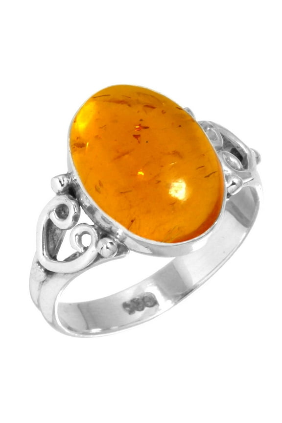 925 Sterling Silver Ring For Women - Girls Orange Amber Gemstone Silver Ring Size 7 November Birthstone Handmade Silver Ring Size 7 Engagement Gift For Women 925 Silver Gemstone Jewelry