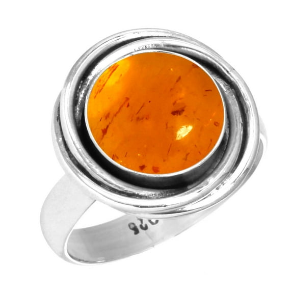 925 Sterling Silver Ring For Women - Girls Orange Amber Gemstone Silver Ring Size 8.5 November Birthstone Fashion Silver Ring Size 8.5 Wedding Gift For Women 925 Silver Gemstone Jewelry