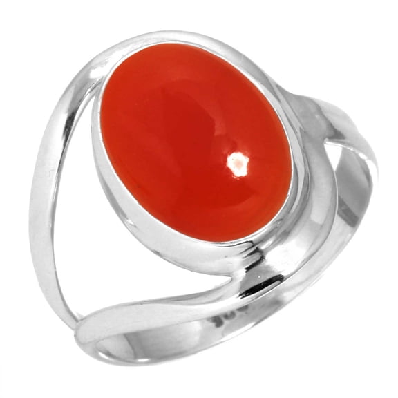 925 Sterling Silver Ring For Women - Girls Orange Genuine Carnelian Gemstone Silver Ring August Birthstone Fashion Silver Ring Size 5.5 Engagement Gift For Girl Friend Gemstone 925 Silver Jewelry