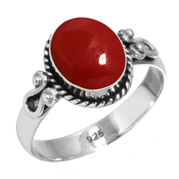 925 Sterling Silver Ring Red Stone Handmade Jewelry