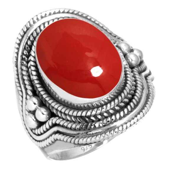 925 Sterling Silver Ring For Women - Girls Red Stone Gemstone Silver Ring Size 7.5 October Birthstone Costume Silver Ring Size 7.5 Engagement Gift For Women 925 Silver Gemstone Jewelry