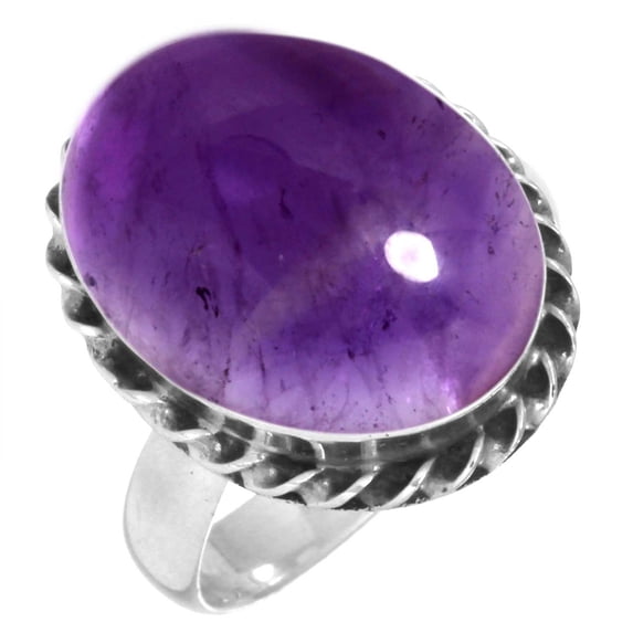925 Sterling Silver Ring For Women - Girls Violet Natural Amethyst Gemstone Silver Ring February Birthstone Handmade Silver Ring Size 12.5 Wedding Gift For Women 925 Silver Gemstone Jewelry