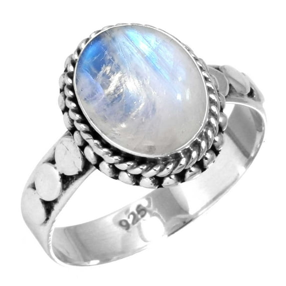 925 Sterling Silver Women Jewelry Natural Rainbow Moonstone Ring