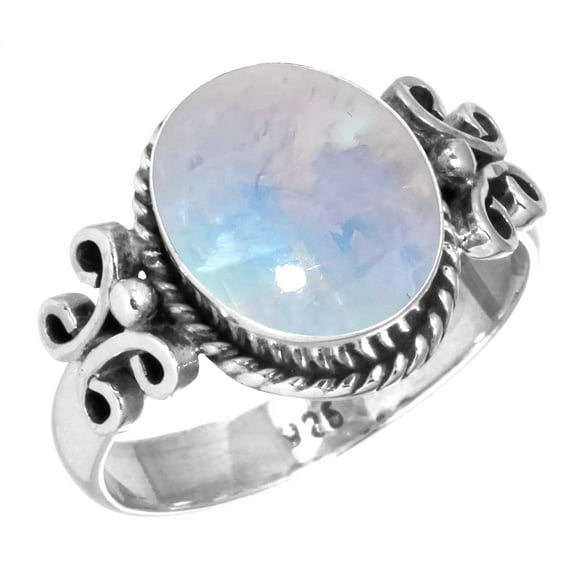 Natural Rainbow Moonstone Women Jewelry 925 Sterling Silver Ring