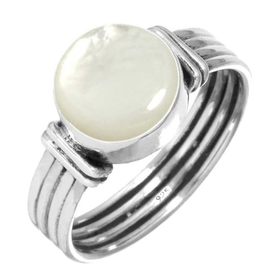 925 Sterling Silver Ring For Women - Girls White Natural Mother Of Pearl Gemstone Silver Ring April Birthstone Hand Made Silver Ring Size 8 Wedding Gift For Girl Friend Gemstone 925 Silver Jewelry