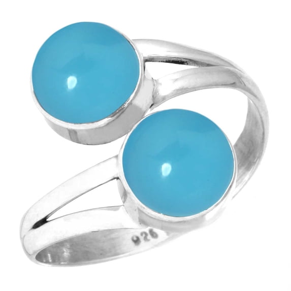 925 Sterling Silver Ring Blue Chalcedony Handmade Jewelry
