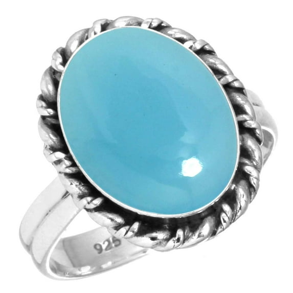 925 Sterling Silver Ring For Women - Men Blue Chalcedony Gemstone Silver Ring Size 13 Hand Made Silver Ring Size 13 New Year Gift For Mom Gemstone 925 Silver Jewelry