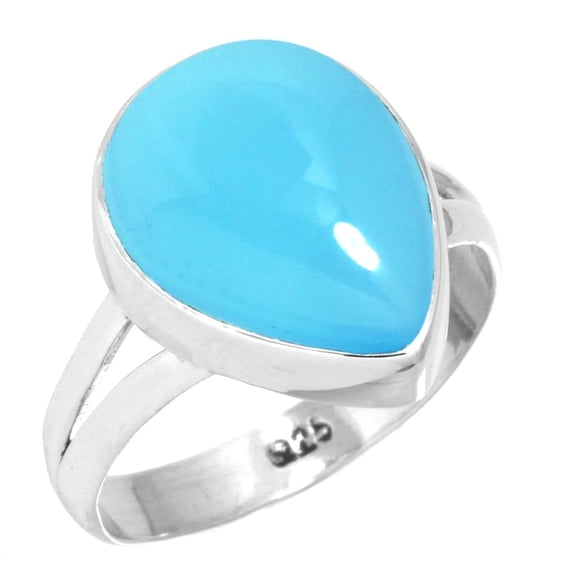 925 Sterling Silver Women Jewelry Natural Blue Chalcedony Ring