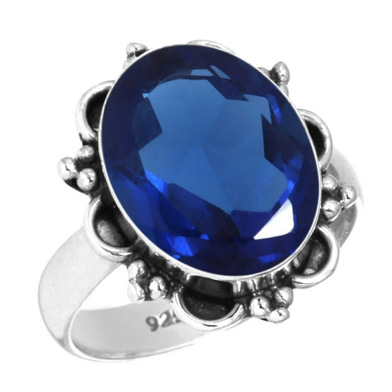 925 Sterling Silver Ring For Women - Men Blue Sapphire Simulated Gemstone Silver Ring Size 11 September Birthstone Fashion Silver Ring Size 11 Thanksgiving Gift For Mom Gemstone 925 Silver Jewelry