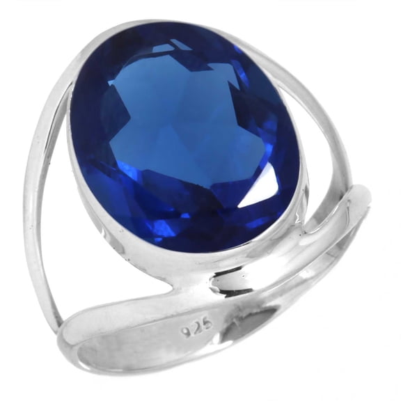 925 Sterling Silver Ring For Women - Men Blue Sapphire Simulated Gemstone Silver Ring Size 8.5 September Birthstone Handmade Silver Ring Size 8.5 Wedding Gift For Wife 925 Silver Gemstone Jewelry
