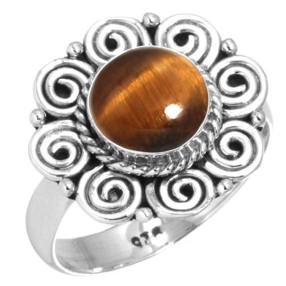Natural Tiger Eye Ring 925 Sterling Silver Handmade Jewelry