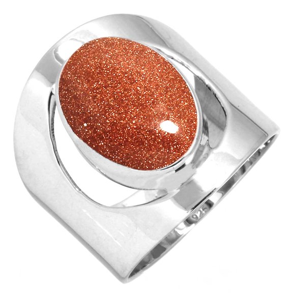 925 Sterling Silver Ring For Women - Men Brown Gold Sunstone Gemstone Silver Ring Size 7.5 Costume Silver Ring Size 7.5 Engagement Gift For Wife 925 Silver Gemstone Jewelry