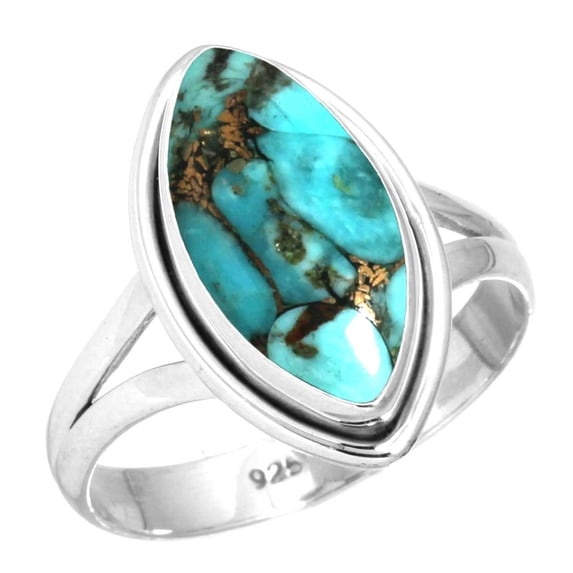 Copper Blue Turquoise 925 Sterling Silver Handmade Ring
