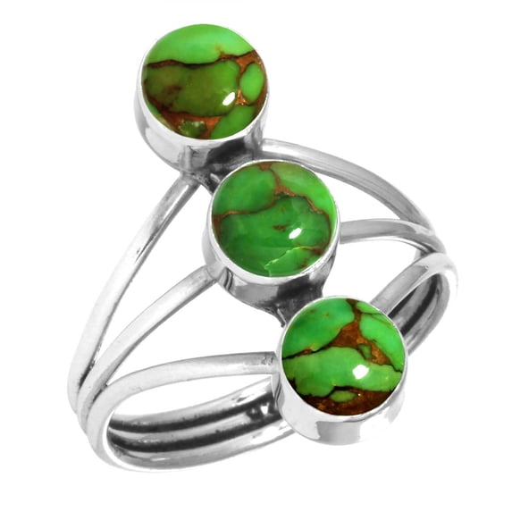 925 Sterling Silver Women Jewelry Copper Green Turquoise Ring