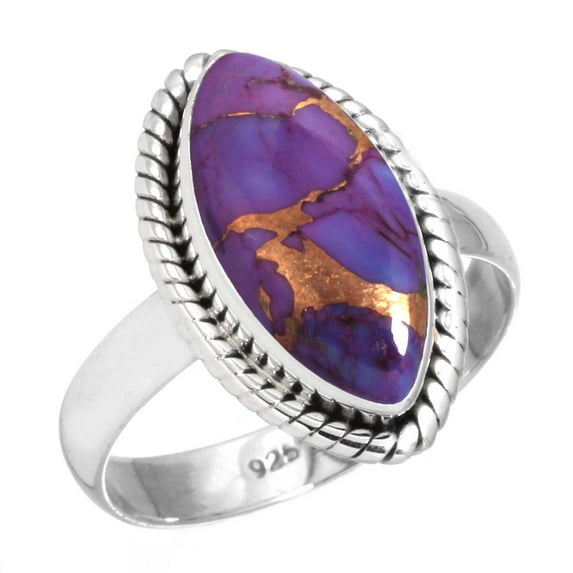 925 Sterling Silver Copper Purple Turquoise Handmade Ring