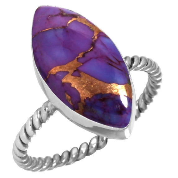 925 Sterling Silver Ring Copper Purple Turquoise Handmade Jewelry