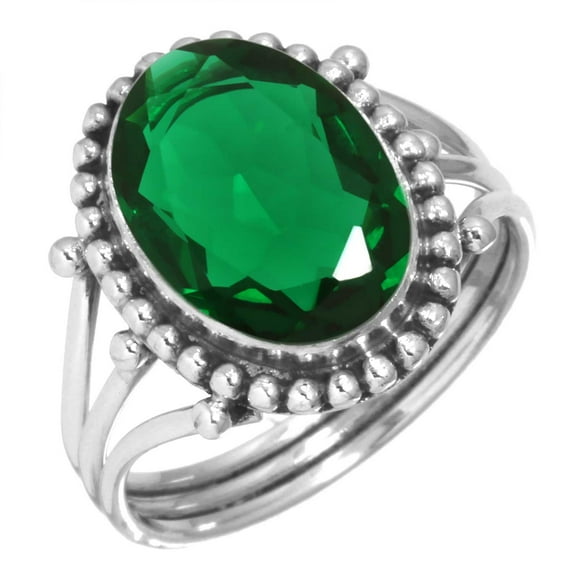925 Sterling Silver Ring For Women - Men Green Emerald Simulated Gemstone Silver Ring Size 11 May Birthstone Fashion Silver Ring Size 11 Wedding Gift For Ladies Gemstone 925 Silver Jewelry