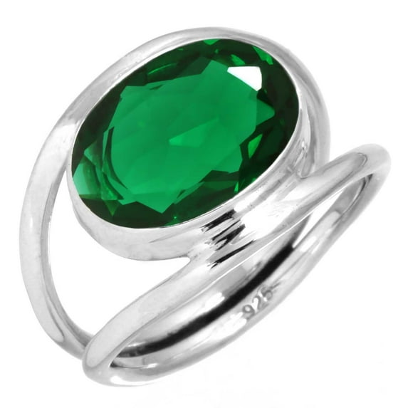 925 Sterling Silver Ring For Women - Men Green Emerald Simulated Gemstone Silver Ring Size 6.5 May Birthstone Simple Silver Ring Size 6.5 Wedding Gift For Wife 925 Silver Gemstone Jewelry