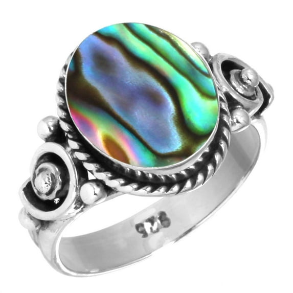 925 Sterling Silver Ring For Women - Men Multicolor Natural Abalone Shell Gemstone Silver Ring Size 7.5 Handmade Silver Ring Size 7.5 New Year Gift For Wife 925 Silver Gemstone Jewelry
