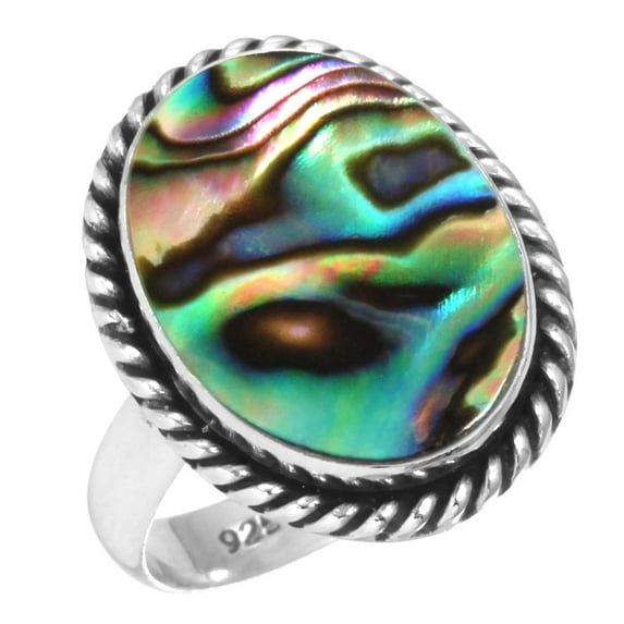 925 Sterling Silver Ring For Women - Men Multicolor Real Abalone Shell Gemstone Silver Ring Size 9.5 Simple Silver Ring Size 9.5 Engagement Gift For Wife 925 Silver Gemstone Jewelry