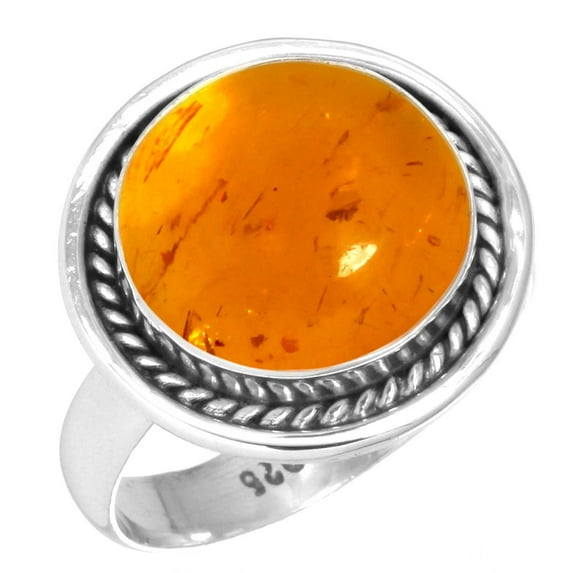 925 Sterling Silver Ring For Women - Men Orange Amber Gemstone Silver Ring Size 7 November Birthstone Costume Silver Ring Size 7 Wedding Gift For Girl Friend Gemstone 925 Silver Jewelry