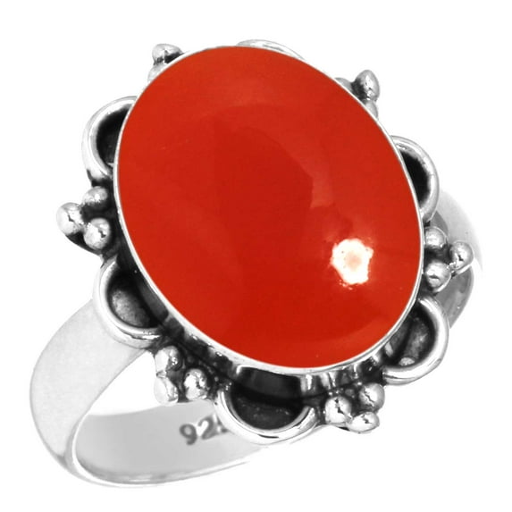 925 Sterling Silver Ring For Women - Men Orange Genuine Carnelian Gemstone Silver Ring Size 12.5 August Birthstone Simple Silver Ring Size 12.5 Wedding Gift For Wife 925 Silver Gemstone Jewelry
