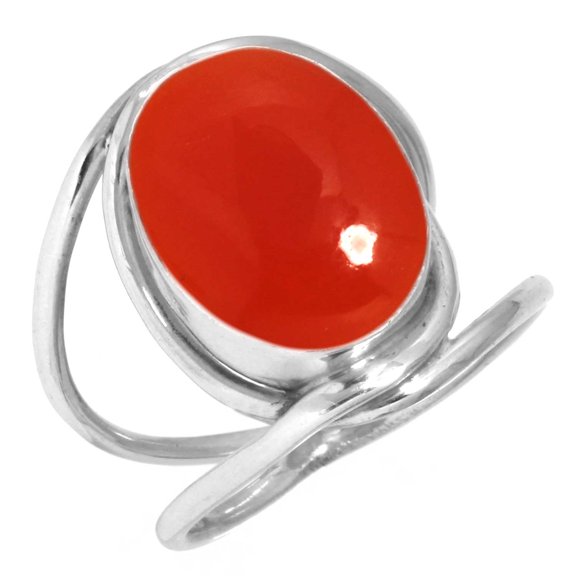 925 Sterling Silver Ring For Women - Men Orange Genuine Carnelian Gemstone Silver Ring Size 13 August Birthstone Costume Silver Ring Size 13 Engagement Gift For Ladies Gemstone 925 Silver Jewelry