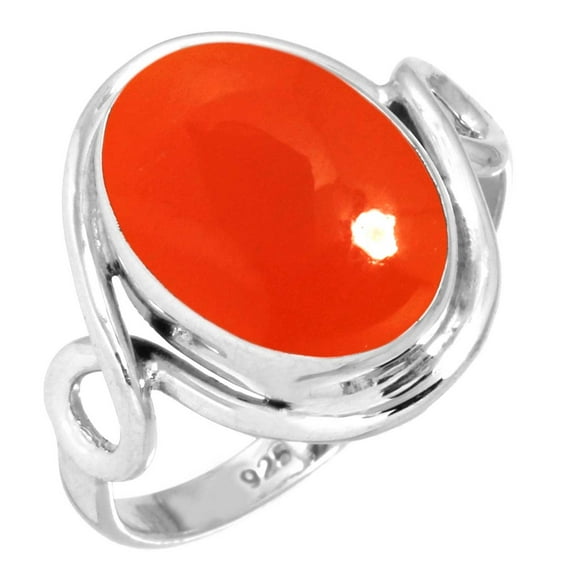 925 Sterling Silver Ring For Women - Men Orange Natural Carnelian Gemstone Silver Ring Size 12.5 August Birthstone Simple Silver Ring Size 12.5 Engagement Gift For Wife 925 Silver Gemstone Jewelry