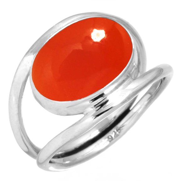 925 Sterling Silver Ring For Women - Men Orange Natural Carnelian Gemstone Silver Ring Size 13 August Birthstone Elegant Silver Ring Size 13 Engagement Gift For Wife 925 Silver Gemstone Jewelry