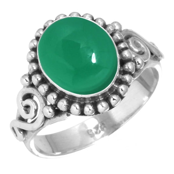 Natural Green Onyx Ring 925 Sterling Silver Handmade Jewelry