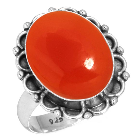 925 Sterling Silver Ring For Women Orange Genuine Carnelian Gemstone Silver Ring Size 9.5 August Birthstone Hand Made Silver Ring Size 9.5 Engagement Gift For Wife 925 Silver Gemstone Jewelry