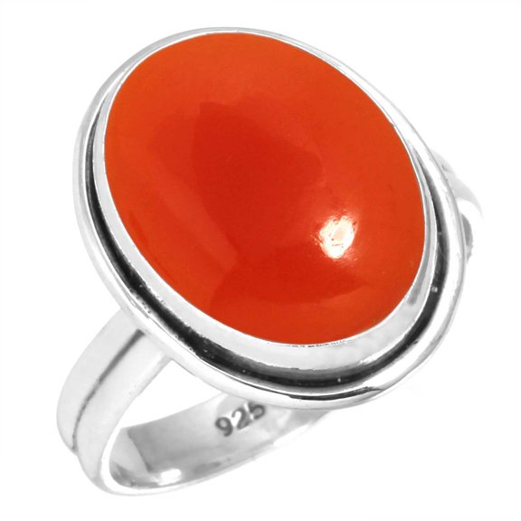 925 Sterling Silver Ring For Women Orange Natural Carnelian Gemstone Silver Ring Size 12.5 August Birthstone Fashion Silver Ring Size 12.5 Engagement Gift For Wife 925 Silver Gemstone Jewelry