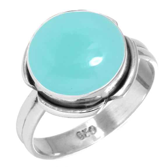 925 Sterling Silver Ring For Women - Teens Aqua Chalcedony Gemstone Silver Ring Size 6 March Birthstone Boho Silver Ring Size 6 Engagement Gift For Girl Friend 925 Silver Gemstone Jewelry