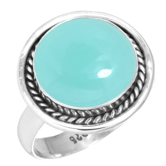 925 Sterling Silver Ring For Women - Teens Aqua Chalcedony Gemstone Silver Ring Size 6 March Birthstone Simple Silver Ring Size 6 Engagement Gift For Girl Friend Gemstone 925 Silver Jewelry