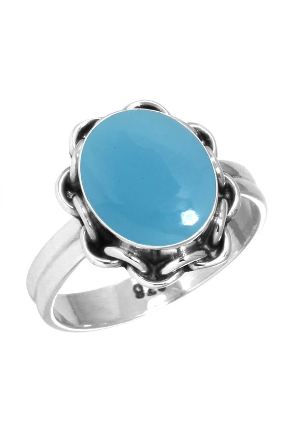 925 Sterling Silver Ring Blue Chalcedony Handmade Jewelry